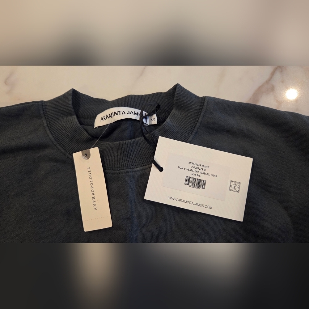 Araminta James Bonjour Sweatshirt By Anthropologie Green Crew Neck - Picture 5 of 8